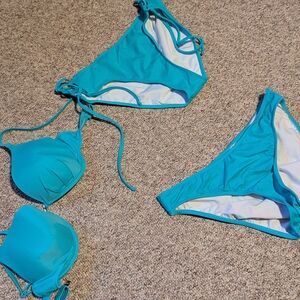 VENUS Blue Bikini Set with String Design and White Accents